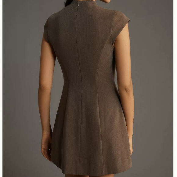 NEW Reformation Vivienne Mini Dress - Cafe Brown Beige Mock Neck Cap Sleeve - Picture 4 of 12